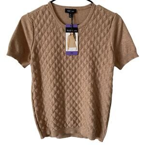 NEW WELL WORN Textured Knit Short Sleeve Shirt Top Light Brown Size XS Crew Neck